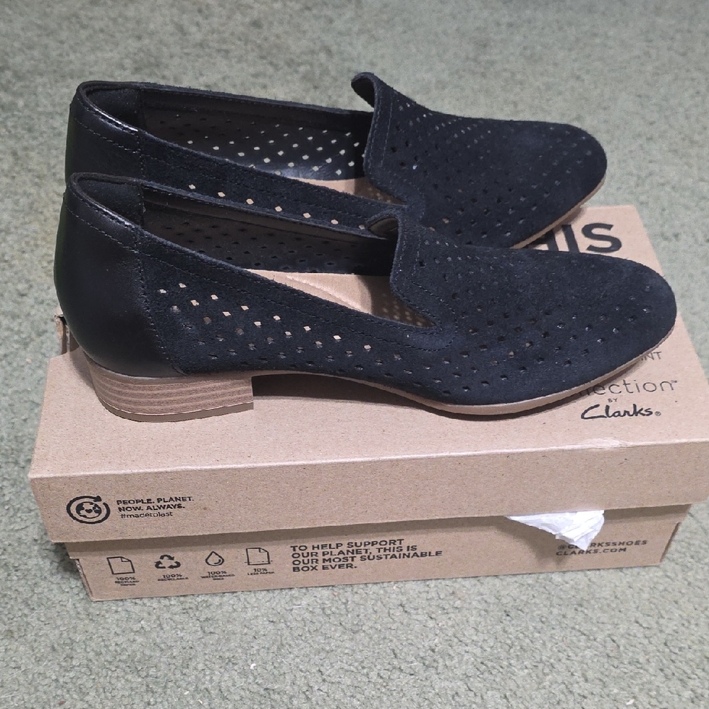 Clarks Women's Black Perforated Loafers